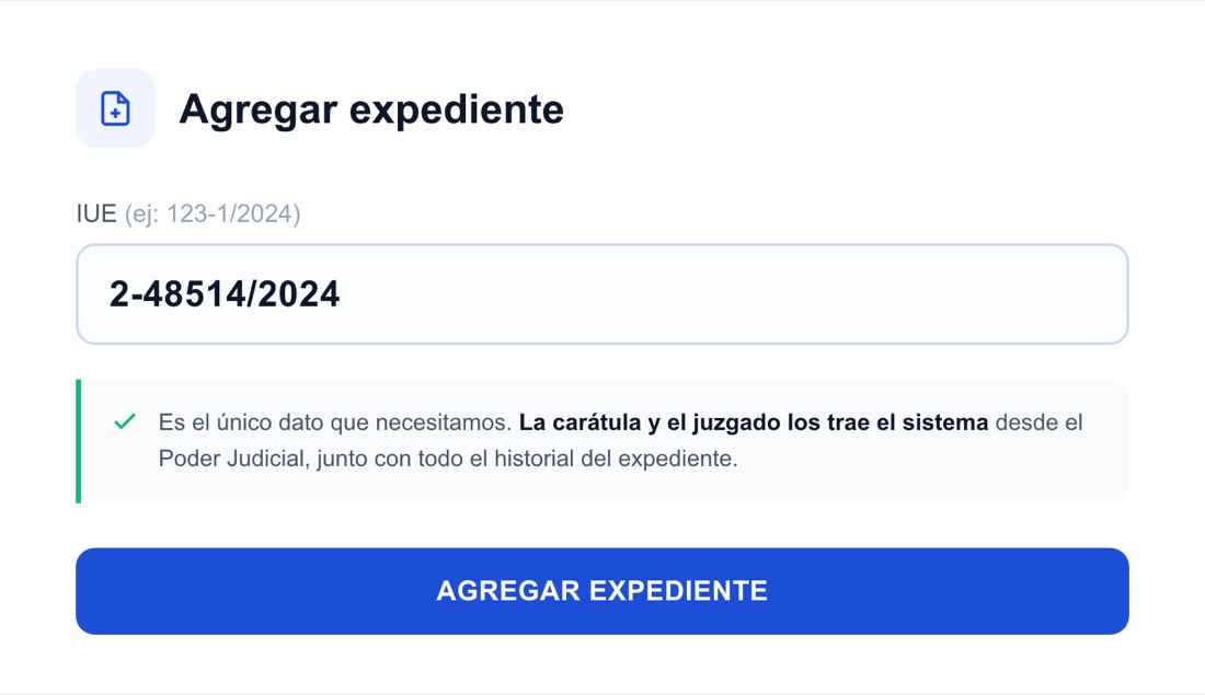 Formulario para agregar un expediente judicial